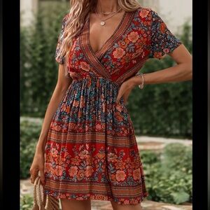 Boho Floral Print Summer Dress